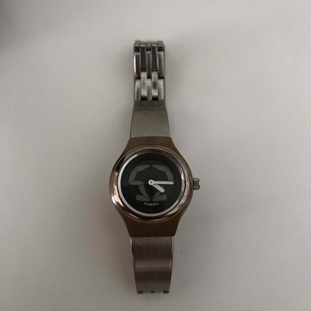 Fossil Silver Bracelet Watch with Black Dial